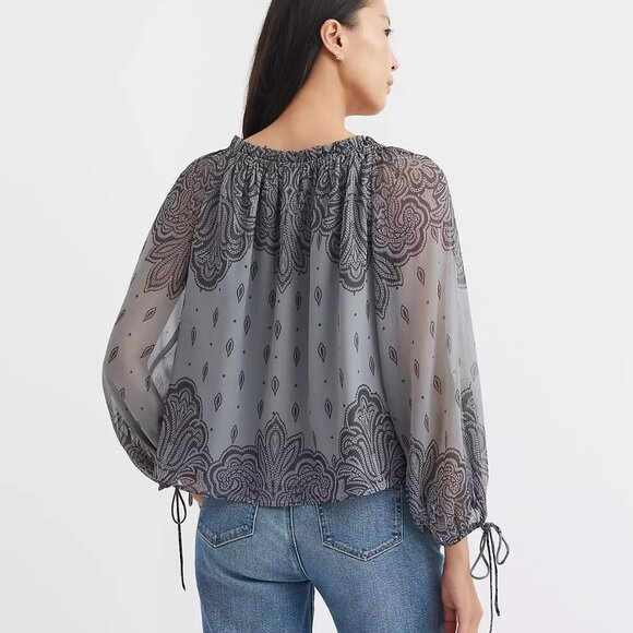 NWT Loft Paisley Ruffle Neck Tie Cuff Blouse XS - Picture 3 of 3